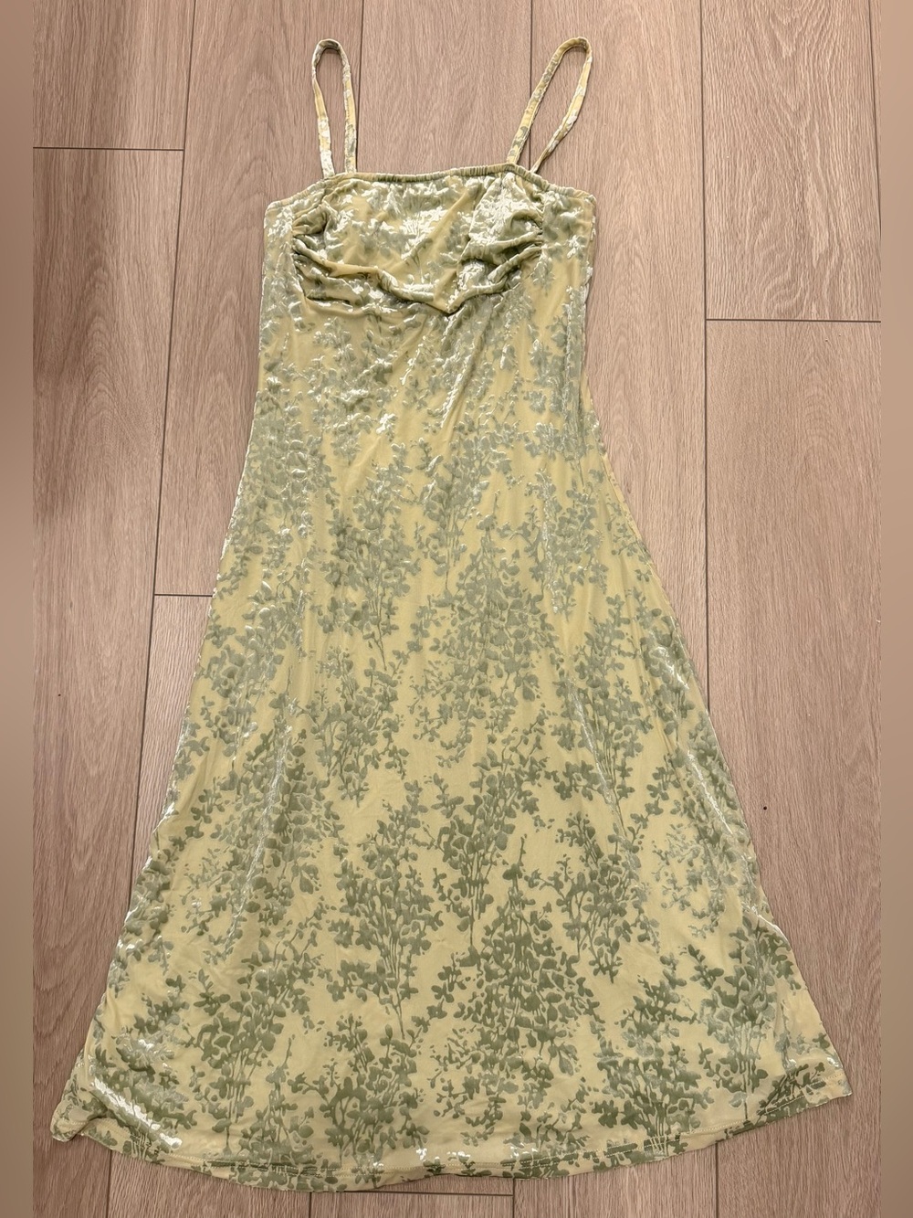 Nwt- size medium - Slip Midi Dress with Green Velvet Floral Burnout